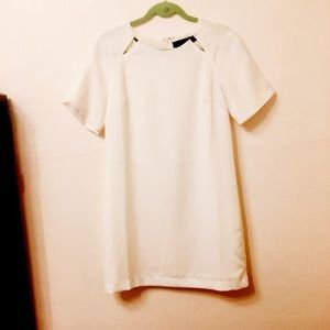 white short dress with faux leather detail